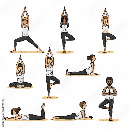 Yoga poses collection for fitness and wellness concept