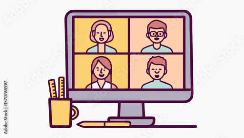 Diverse group of people in a video conference call on a computer screen