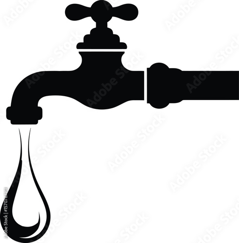 Silhouette Water Tap with Droplet Vector Icon