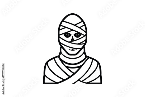 Mummy Illustration Wrapped in Bandages in Black and White Silhouette