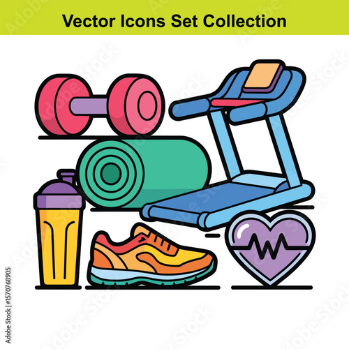 Collection of modern flat design vector icons for fitness and healthy lifestyle