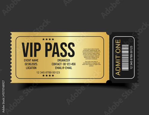 VIP Pass Ticket  Luxury Black and Gold Cinema Style Invitation or Event Access Badge