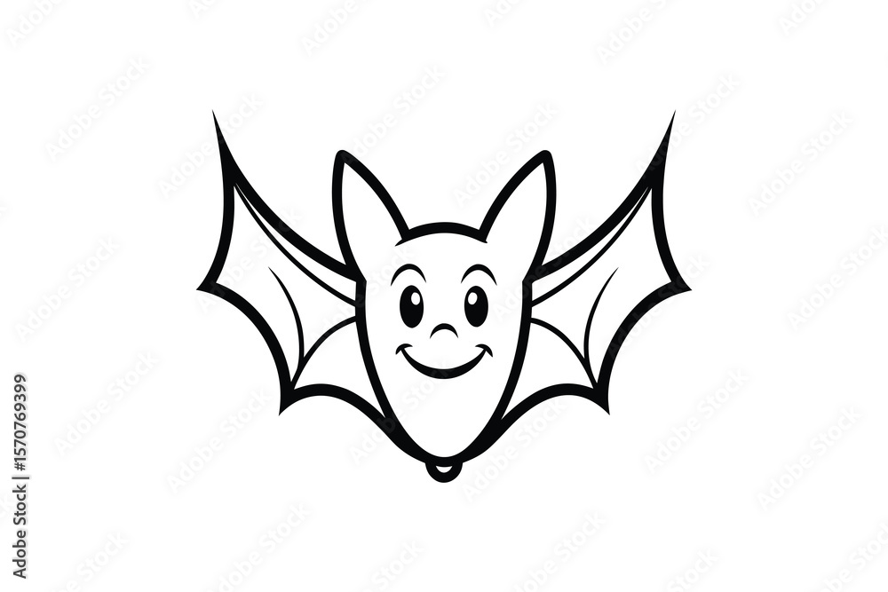 Cute Cartoon Bat Illustration with Smiling Face Silhouette Cute Cartoon Bat Illustration with Smiling Face Silhouette