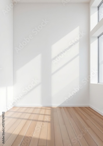 Wallpaper Mural Empty wall mockup empty room with a white wall and wood floor 3d illustration Empty room interior design architecture blank design room striking structures clean lines geometric shapes drama Torontodigital.ca