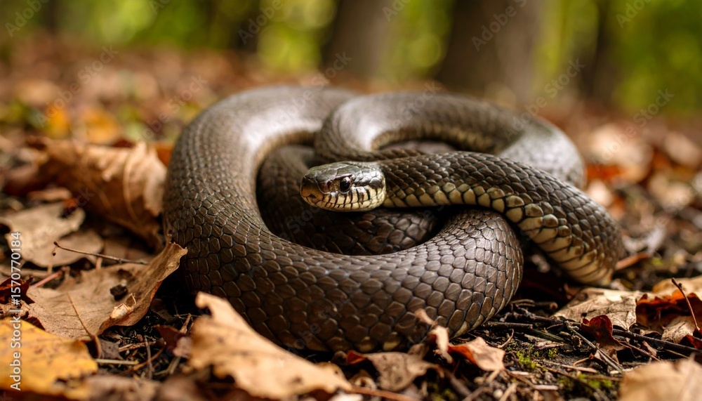 Obraz premium Snake Coiled on Forest Floor 