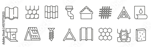  roofing icons stylized symbols construction roofing materials architectural tools house waterproof