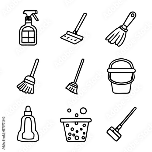 Icon set featuring bottles and tools for beauty and personal care