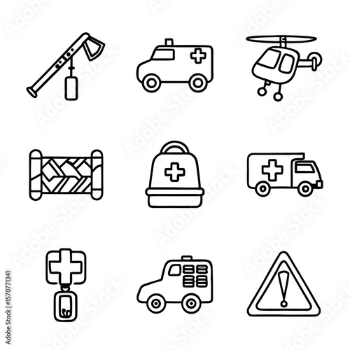  Emergency services vector icon set featuring rescue operations
