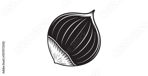 Stylized black and white illustration of a hazelnut silhouette