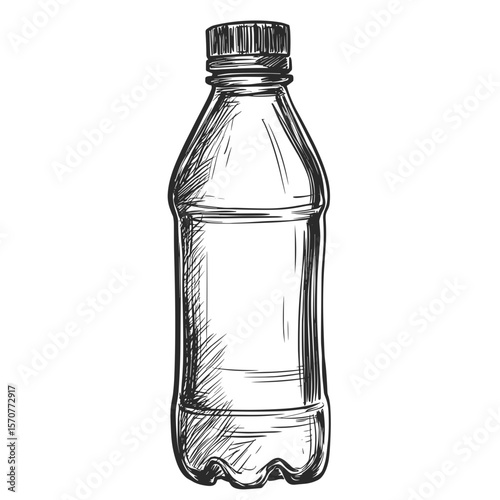 Clear plastic water bottle illustration in sketch style  