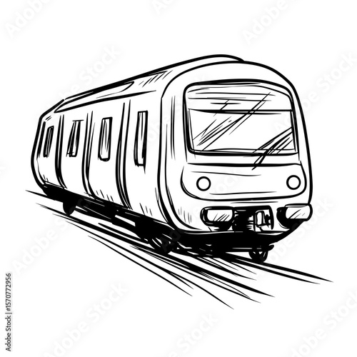 Sketch of a subway train moving on tracks in a minimalist style  