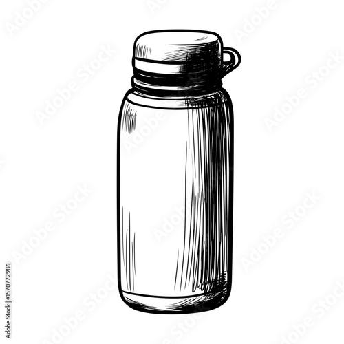Sketch of a thermos bottle in minimalist style, black and white  