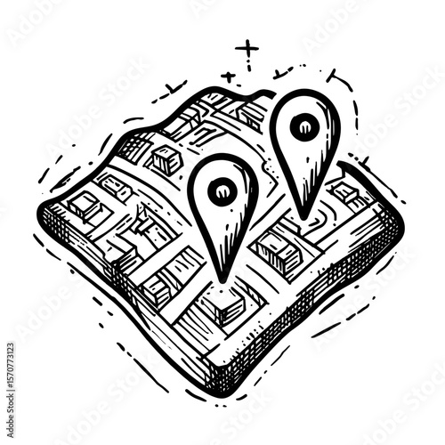 Itinerary map with location pins symbolizing travel and tourism icon  