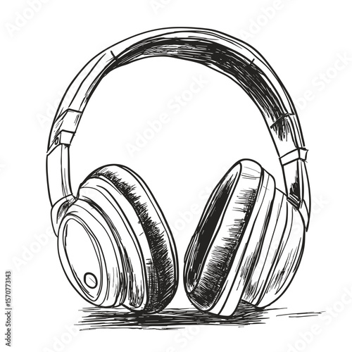 Sketch of headphones designed for audio guide travel and tourism icon  
