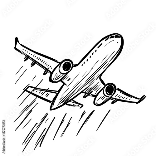 Airplane taking off with motion lines representing travel and tourism icon  