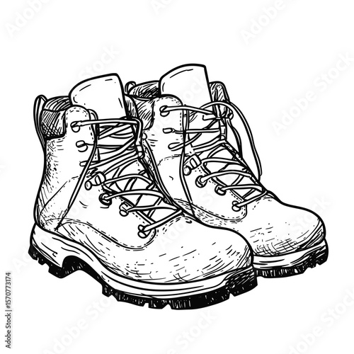 Hiking boots in detailed illustration for travel and tourism icon  
