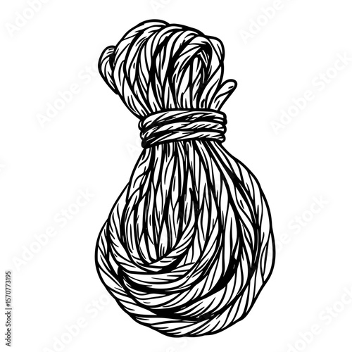 Climbing rope in detailed illustration showcasing its twisted strands  