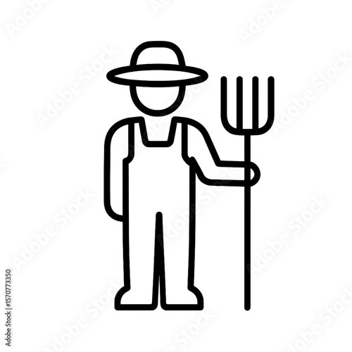 Outline icon of farmer holding pitchfork representing agricultural work
