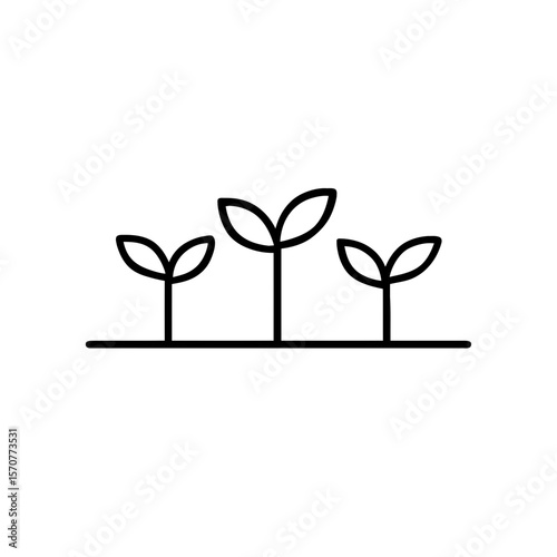 Outline icon of three seedlings sprouting representing plant growth