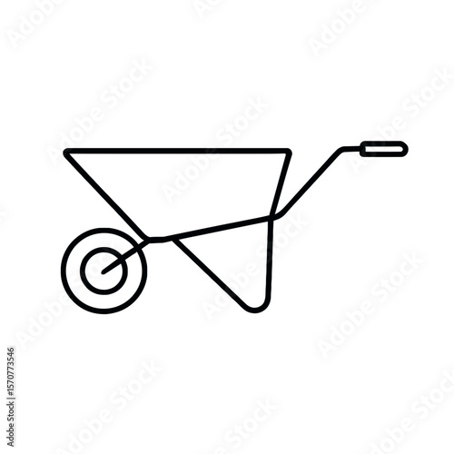 Wheelbarrow icon for gardening and construction tool transporting soil