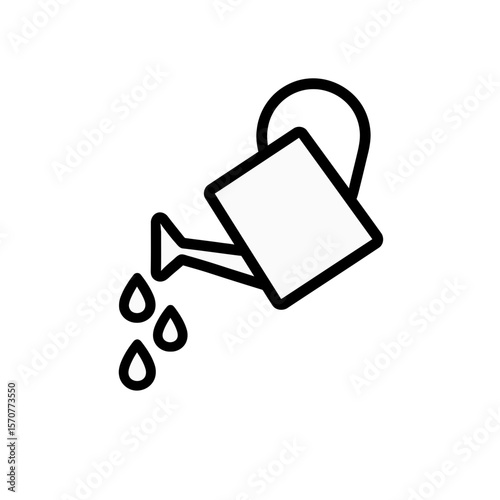 Outline icon of watering can pouring water droplets for plant irrigation
