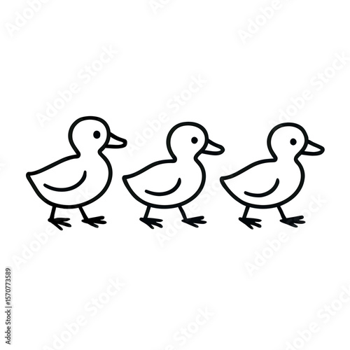 Outline icon of three ducklings representing farm poultry and wildlife