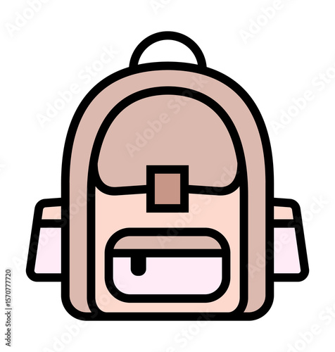 Clean black and white school backpack icon with simple straps and rounded shape, ideal for back to school themes, student supplies, and modern classroom essentials