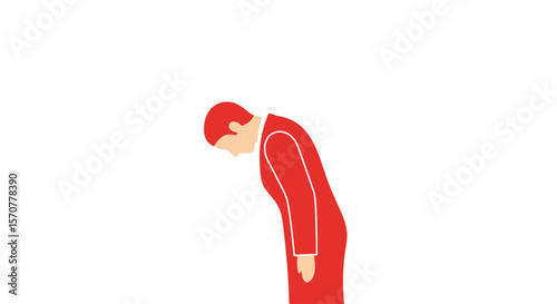 Red Silhouette of a Bowing Figure on White Background