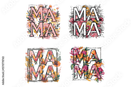 Floral mama lettering design pink orange