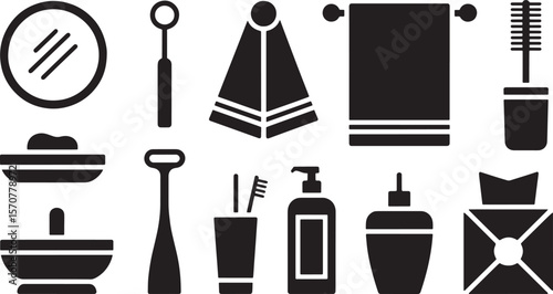 Diverse Bathroom and Personal Care Products Icons Set