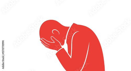 Silhouette of a Person Expressing Sadness in Red