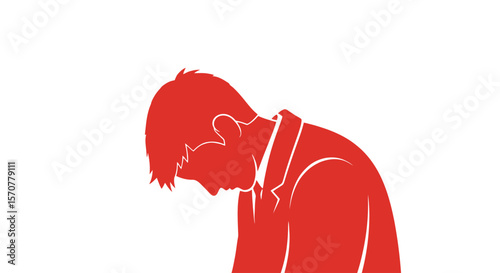 Red Silhouette of a Man with Head Down