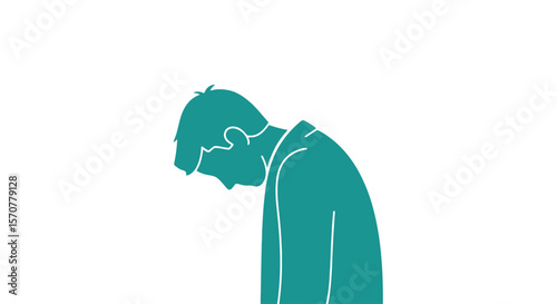 Silhouette of a Man in Despair, Isolated on White