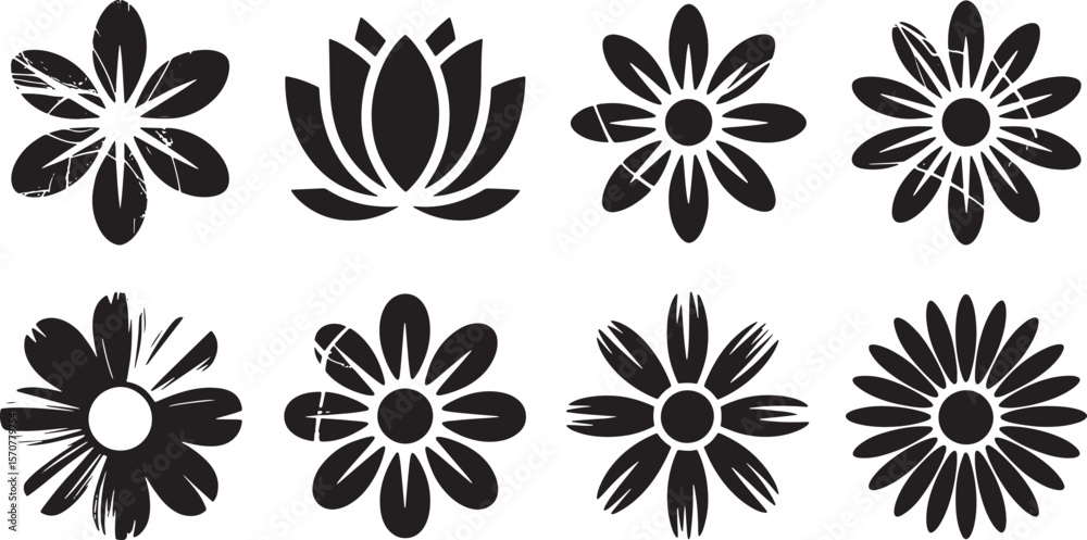Obraz premium Botanical Flower Silhouettes and Natural Floral Icons Collection