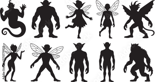  Diverse Fantasy Creatures and Mythical Monsters Silhouette Collection
