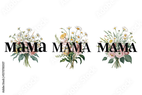 Flower spring word with floral leaf and blossom illustration