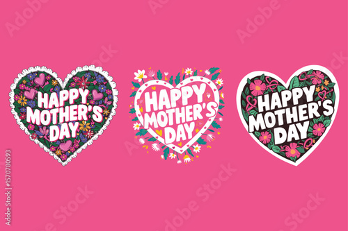 Floral hearts happy mothers day designs pink flowers