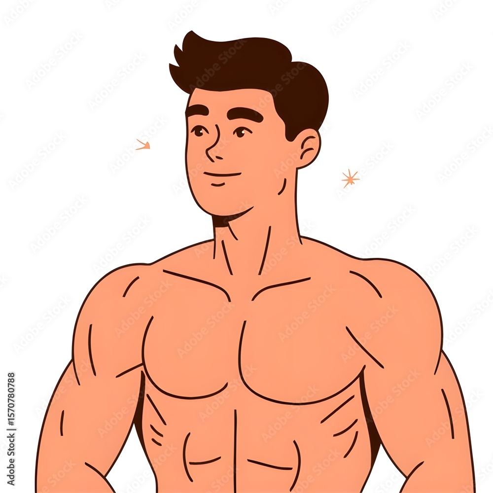 Fototapeta premium Modern Flat Illustration of Muscular Man Upper Body Character Design