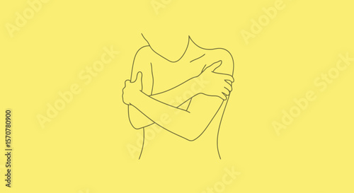 Embracing Self: Minimalist Line Art on Yellow