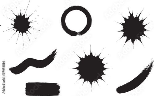 Expressive Ink Texture Silhouettes – Brush Stroke Splatter Elements, Grunge Accents & Abstract Graphic Marks