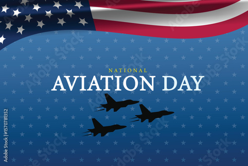 Waving Flag Aviation Day Banner with Jet Silhouettes
