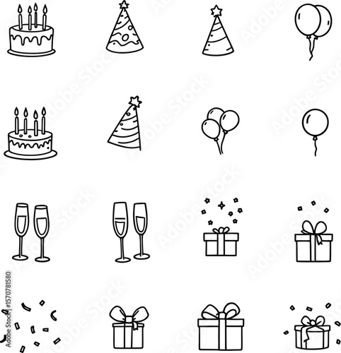 A trio of party hats and floating balloons lift the scene with playful joy, as if the celebration itself is ready to take flight