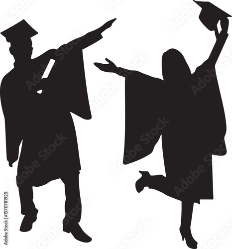 Cheerful Graduates Celebrating Success Silhouette