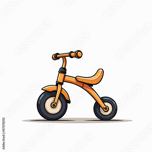 A charming vector illustration of a bright orange children's balance bike, a perfect first ride for toddlers learning to cycle, isolated on a white background.
