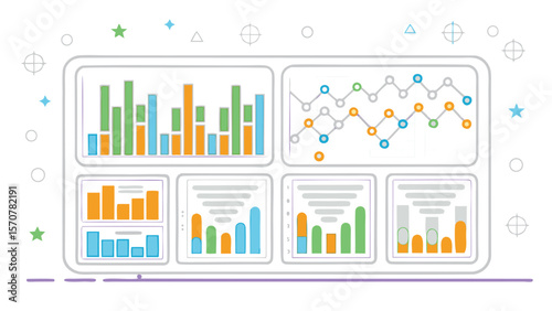 Dashboard interface showing various charts and graphs for data analysis and visualization tasks on screen