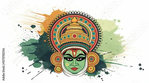 Kathakali Mask Illustration with Vibrant Colors