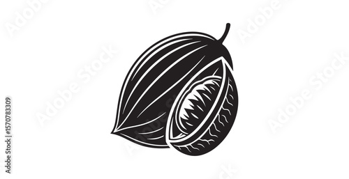 Stylized cocoa pod silhouette with inner beans and outer shell
