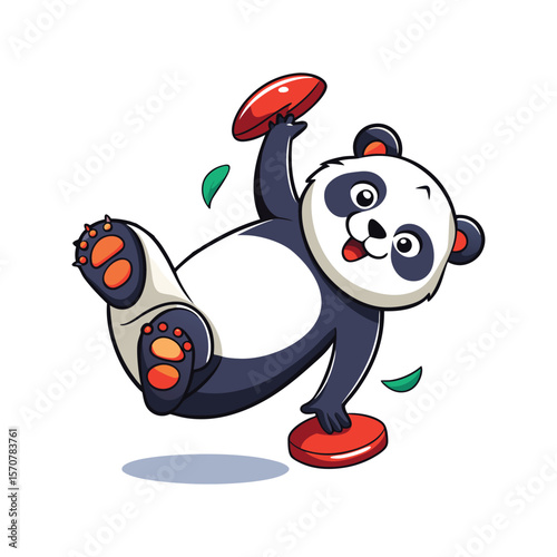 Cute Panda Doing Clumsy Cartwheel with One Shoe Flying Off Funny Cartoon Vector Illustration on White Background