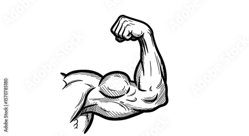 Muscular Arm Black Vintage Sketch on Transparent PNG