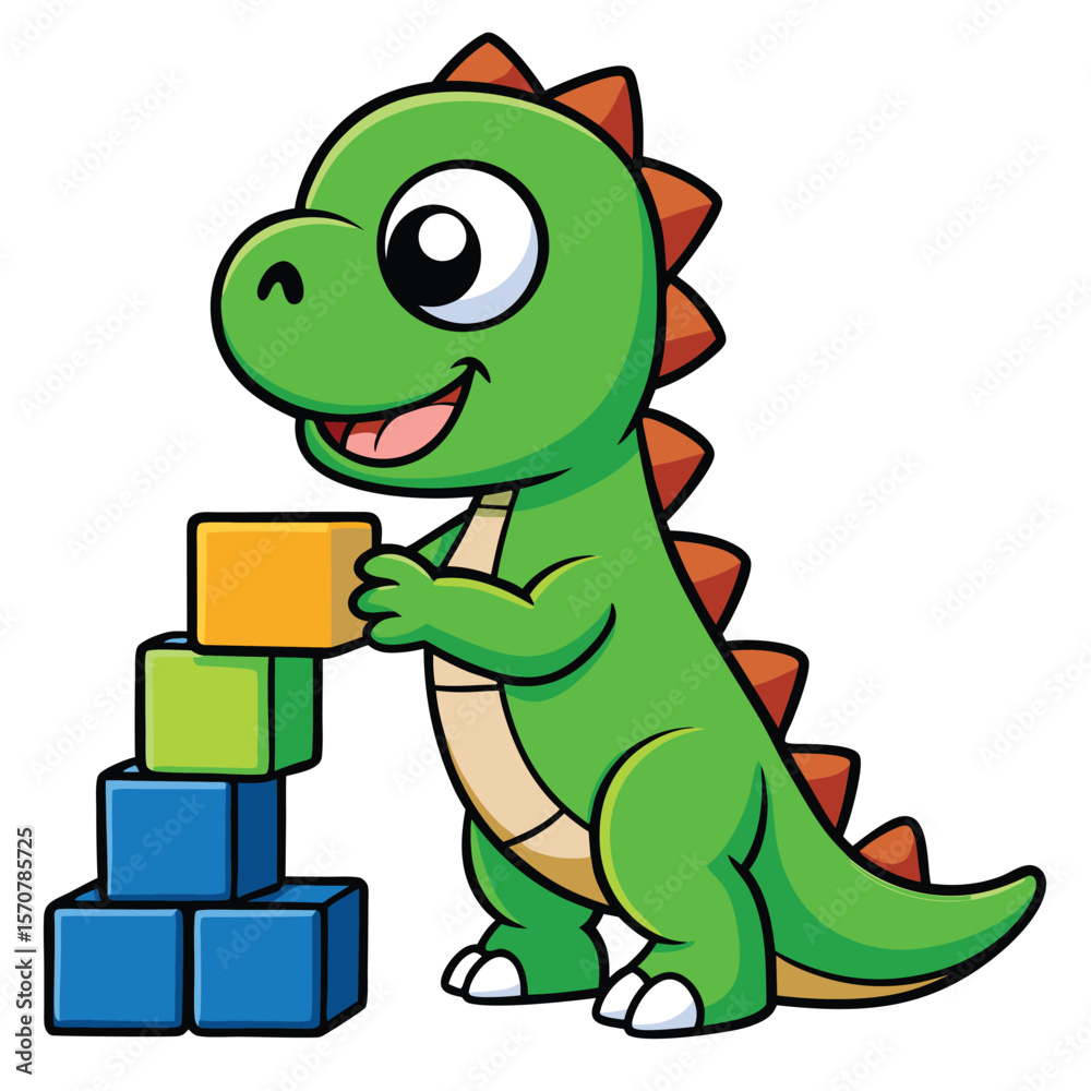 Naklejka premium Cute Dinosaur Playing Building Blocks